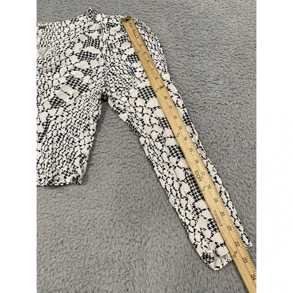 Free People Blouse Womens Medium White Black Animal Print Cropped Puff Sleeve